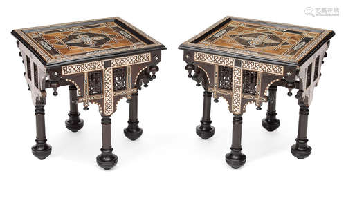 A pair of Levantine shell inlaid wood tables