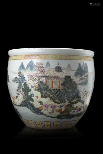 A large Famille Rose jardiniere decorated with the 