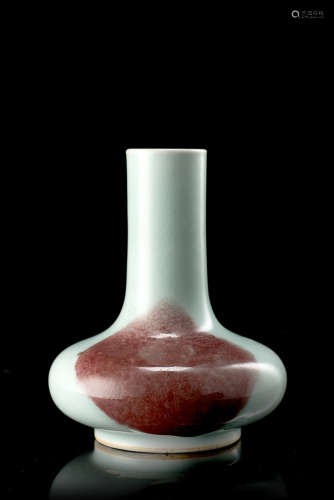 A purple-splashed celadon-glazed vase, the body of a compressed globular form, with apocryphal