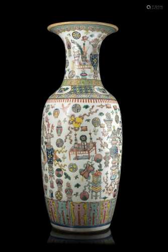 A Famille Rose baluster vase decorated with the 