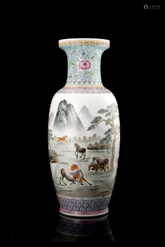 A trumpet-shaped Famille Verte vase decorated with figures and calligraphyChina, late 19th century(