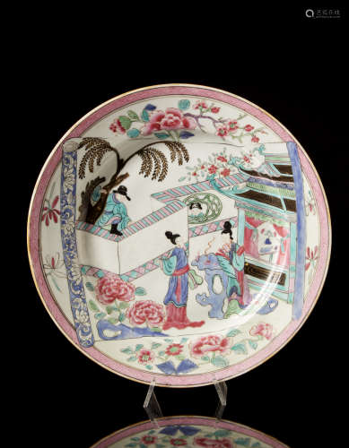 A Famille Rose porcelain dish decorated with a scene from the 