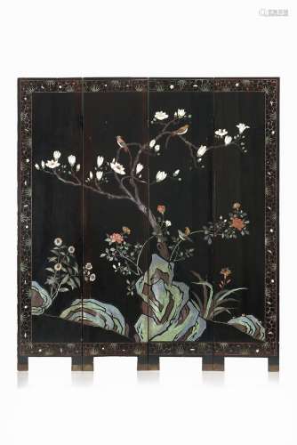 A four-fold coromandel screen decorated with figures in a landscape scene (slight defects)China,