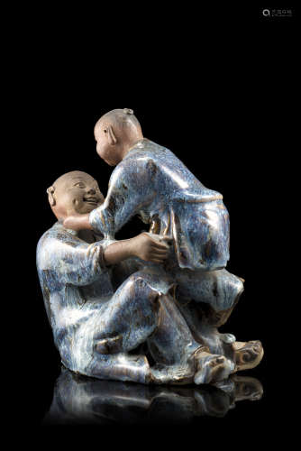 A 'snowflake'-glaze model of the laughing twins 'hehe erxian' (defects)China, Qing dynasty, Qianlong