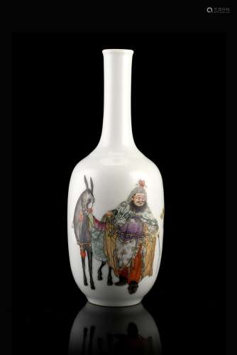 A small polychrome-enamelled vase decorated with a legendary figure with a donkey, and