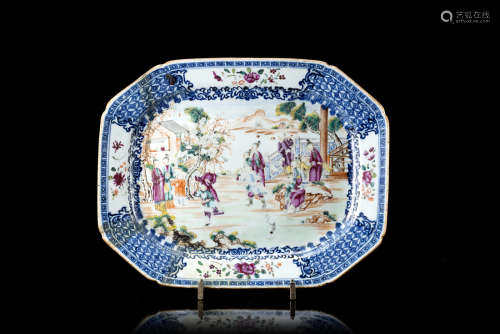 A blue and white export porcelain dish of octagonal form (defects and restorations)China, 18th