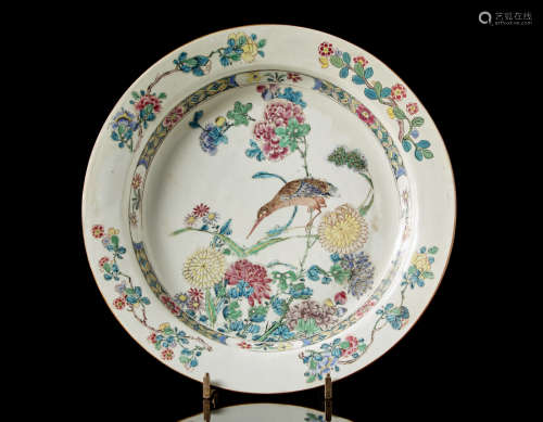 A Famille Rose porcelain dish decorated with floral motifs (defects and restorations)China, Qing
