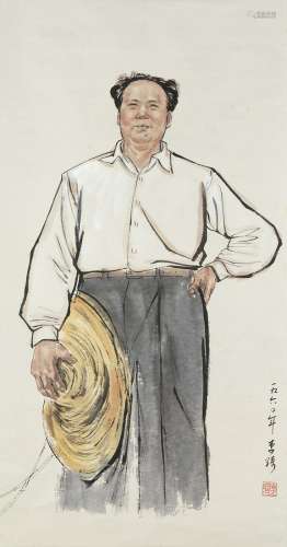 A painting of Mao Zedong by Li Qi, signature and seal, ink and colours on paperChina, 20th century(