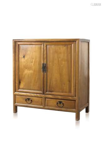 A small elm cabinet with two doors and two drawers with brass hardwareChina, 19th century(83x91x44