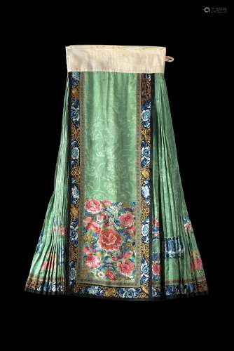 A silk embroidered skirt decorated with golden threadChina, Qing dynasty (1644-1911), second half