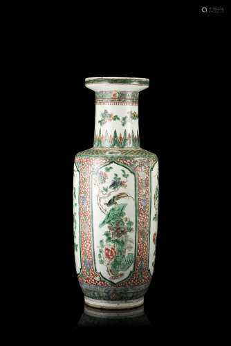 A large Famille Verte rouleau vase, decorated with floral motifsChina, 19th century(h. 60 cm.)