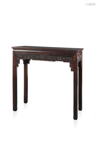 A rosewood altar table with carved apron decorated with censers and blossom (slight defects)China,