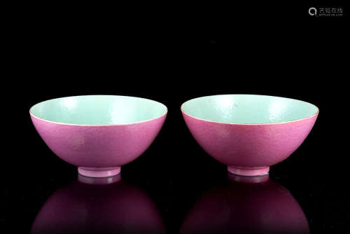 A pair of ruby-red egg-shell porcelain bowls, each with an apocryphal Qianlong mark to the
