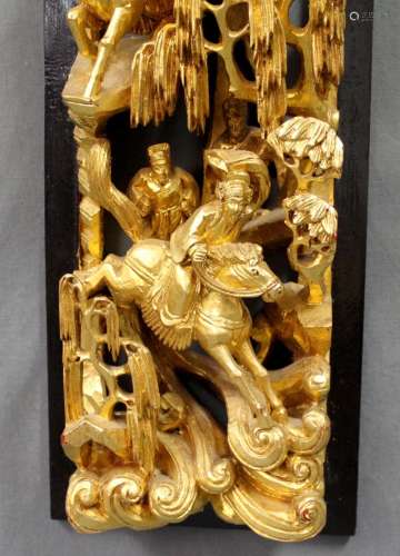 Carving. Riding scenes. China. Wood colored golden.