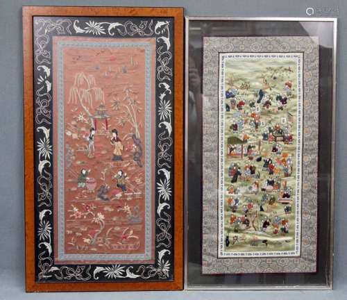 2 silk embroideries. China.