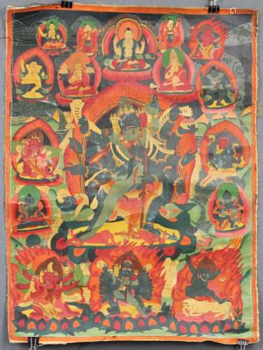 Thangka, China / Tibet old. Probably Vajrakila with Dakini?