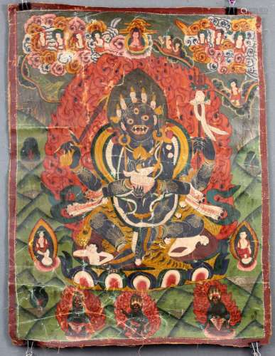 Thangka, China / Tibet old. Probably 4-armed Caturbhuja - Mahakala.