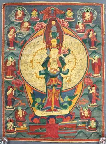 Thangka, China / Tibet old. Avalokiteshvara.