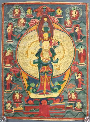 Thangka, China / Tibet old. Avalokiteshvara.