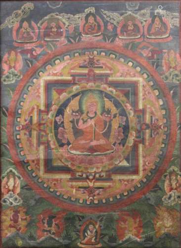 Buddha mandala, China / Tibet old. The ether space in green and grey.
