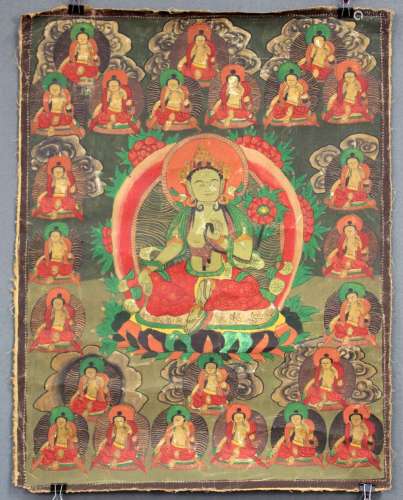 Thangka, Green Tara, Representation of the wife of Amoghasiddhi, China / Tibet old.