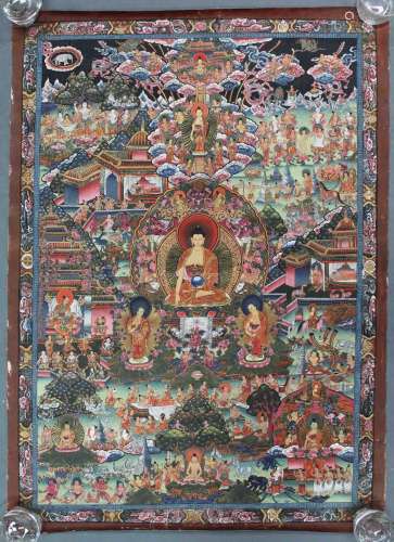 Buddha Thangka, probably representation of Guru Sakyasimha. China / Tibet old.