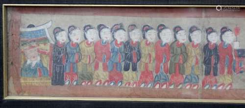 Scroll painting, horizontal. Procession. China old.