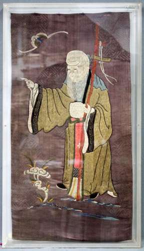 Shou Xing. China, old. Stumpwork. Silk. Textile embroidery.