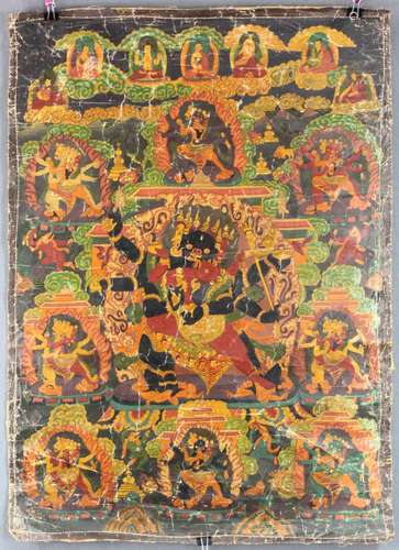 Proably Caturbhuja- Mahakala Thangka, China / Tibet old.