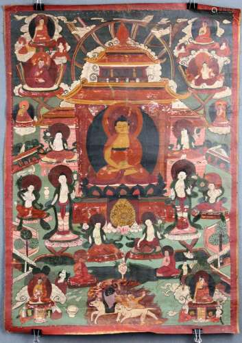 Ratnasambhava Buddha, Thangka, China / Tibet old.