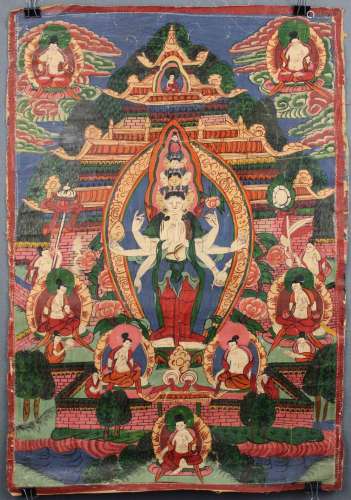 Avalokiteshavara Thangka, China / Tibet old.