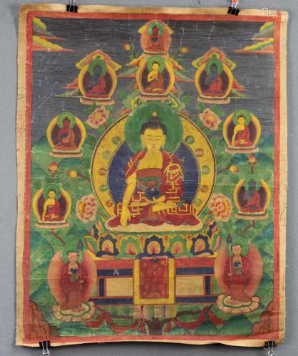 Buddha, Thangka, China / Tibet old. Probably Ratnasambhava.