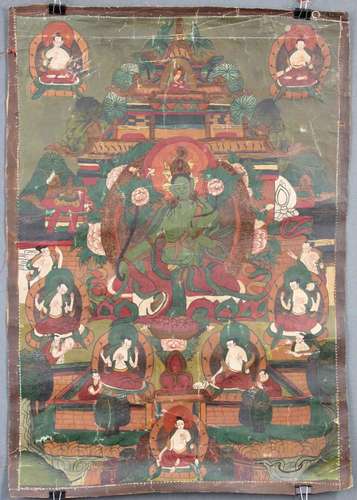 Thangka, Green Tara, China / Tibet old.