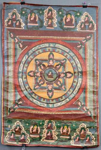 Mantra Mandala, China / Tibet old. Buddha with gurus.