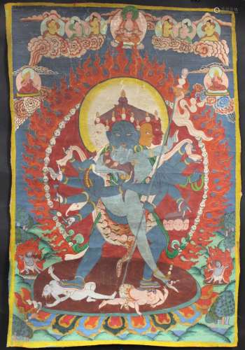 Probably representation of the Kalachakra and Vishvamata. Thangka, China / Tibet old.