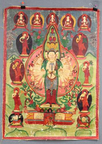Avalokiteshavara / Chenrezig Thangka, China / Tibet old.