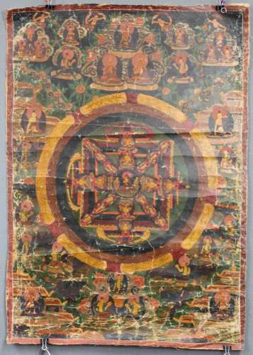 Mandala, China / Tibet old. The 3 architecture circles with outline components.