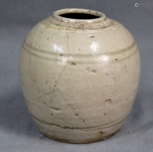 Vase with Celadon - glaze. Earthenware. China? Antique? Beige colors.