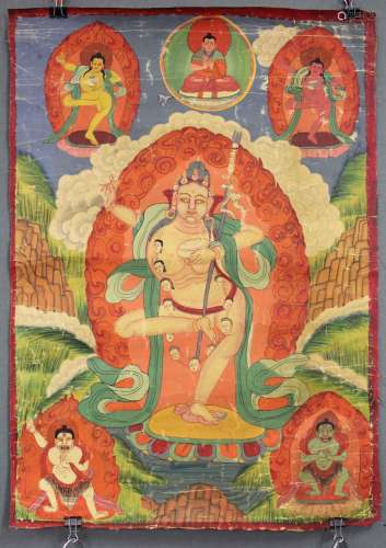 Thangka, probably representation of the Vajravarahi. China / Tibet old.