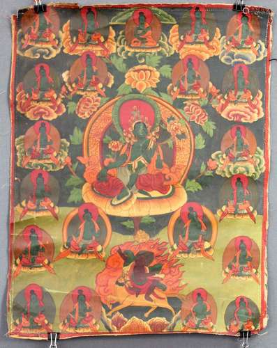 Green Tara Thangka, China / Tibet old.