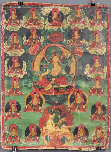 Thangka, China / Tibet old. Illustration of a Boddhisattva.