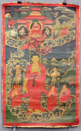 Buddha, Thangka, China / Tibet old. ''Descent from heaven''.