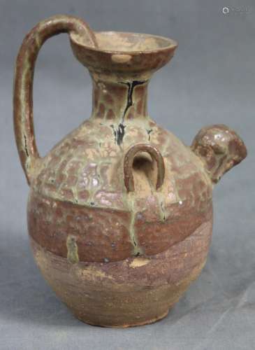 Stoneware pot with sheep's head as spout. China, antique.