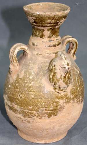 Stoneware pot with rooster head as spout. China, antique.