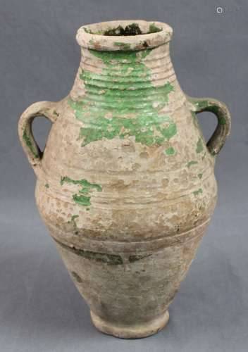 Amphora earthenware with green - glaze. China? Antique?