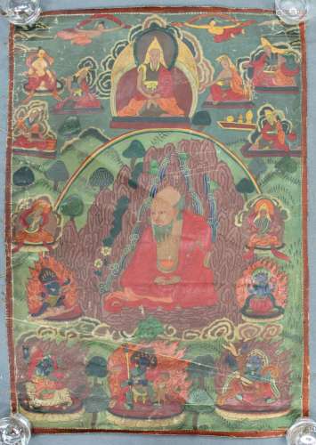 Thangka, China / Tibet old. In the center proably Lama with goblet.