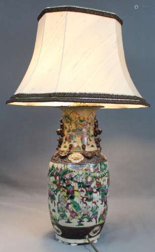 Vase. China, old. As a lamp. Porcelain partly elevated decor. Enamel glaze.