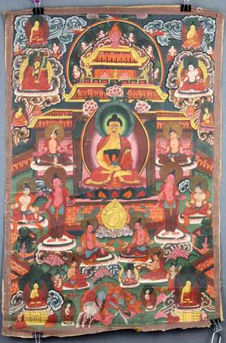 Ratnasambhava Buddha Thangka, China / Tibet old.