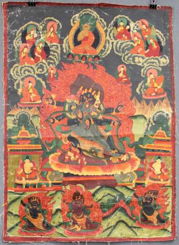 Mahakala / Chakrasamvara ?, Thangka, China / Tibet old.
