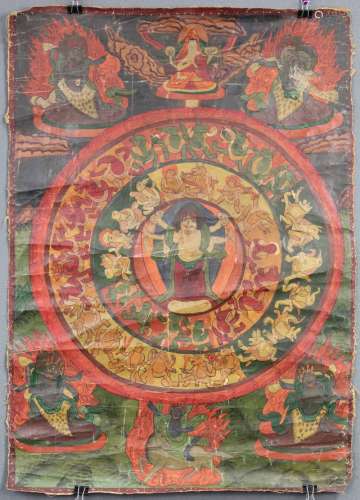 Mandala with animal-headed deities / Thangka, China / Tibet old.